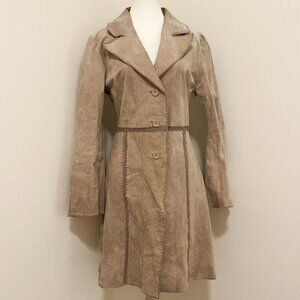 Vintage 90s Y2K Aldo Beige Suede Button Front Jacket Coat Boho